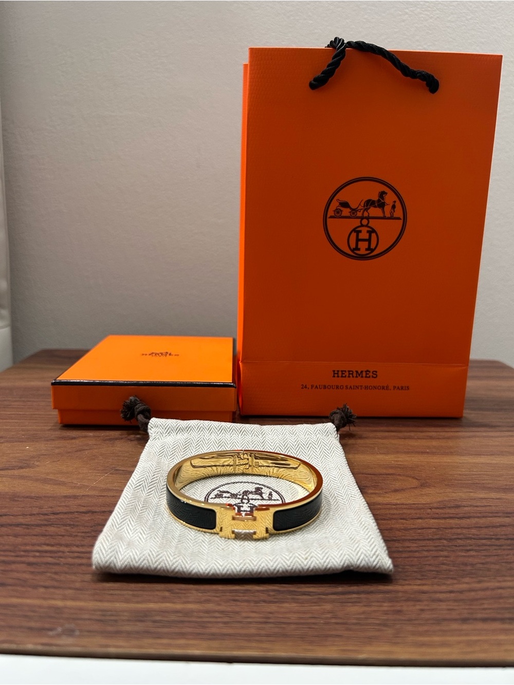 Hermes Black and Gold Clic H Bracelet